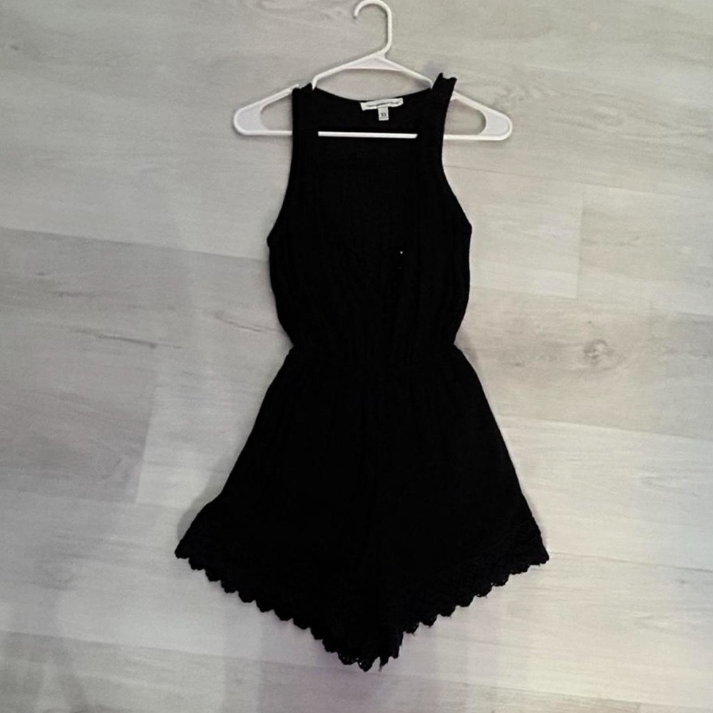 Abercrombie & Fitch Black Jumpsuit with High Neckline and Pom-Pom Trim